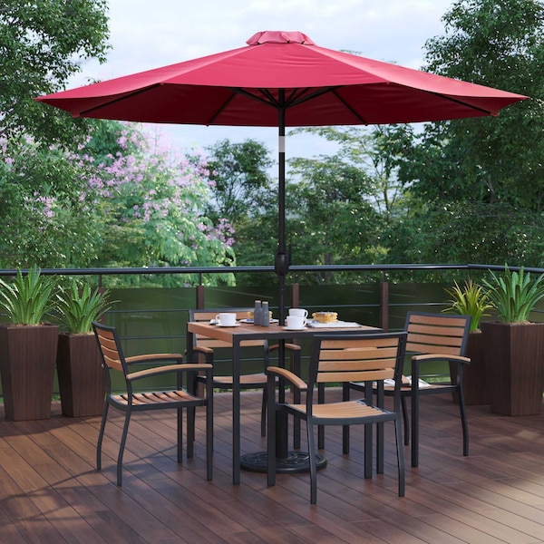 Flash Furniture Patio Set-35" Table-4 Chairs-Red Umbrella-Base XU-DG-810060064-UB19BRD-GG - main